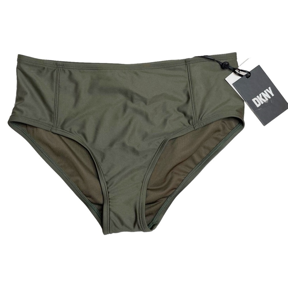 DKNY Moss Seamed High Waist Bikini Bottom Swim Green XS New